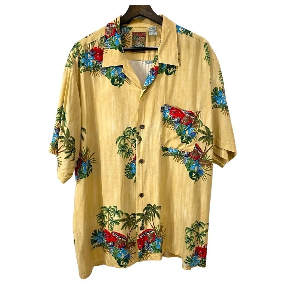 Pineapple Connection Men’s Vintage Hawaiian T Shirt Retro Car Palm Trees Size L